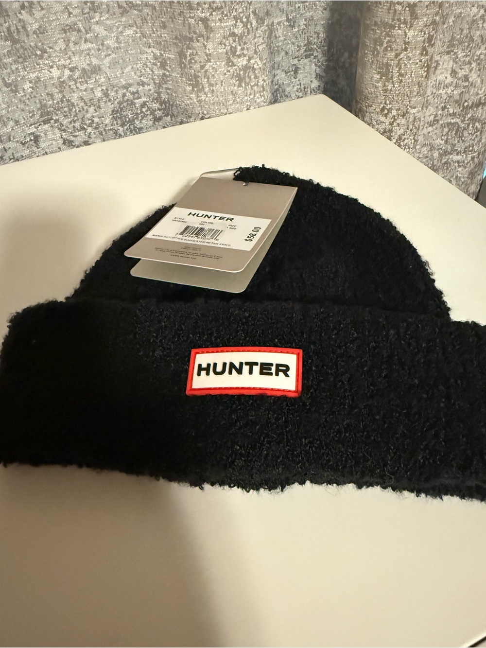 Hunter Black Beanie with Red-Trim Logo